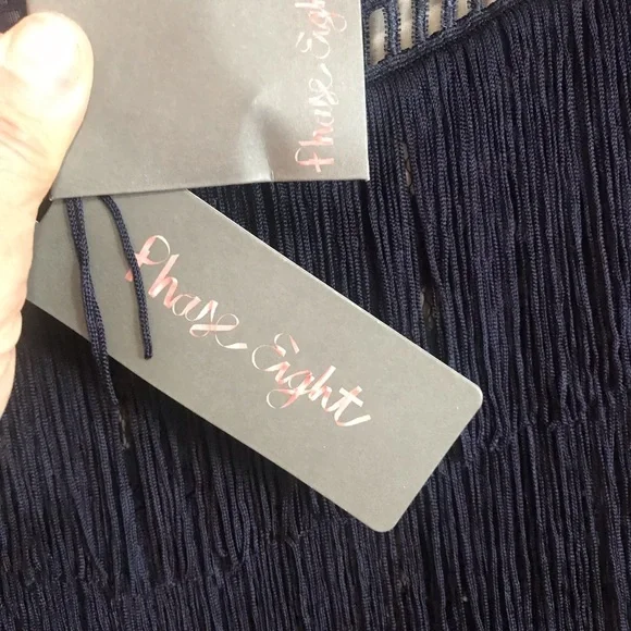 From Bloomingdale’s  navy long evening gown with all fringes and fully lined - Picture 14 of 17